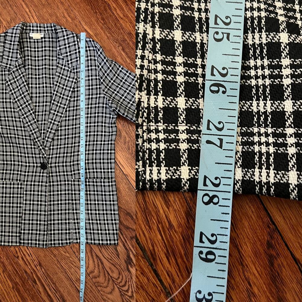 70s/80s Vintage Black & White Plaid Blazer Size XL Single Breasted Corpcore Work - Picture 13 of 17